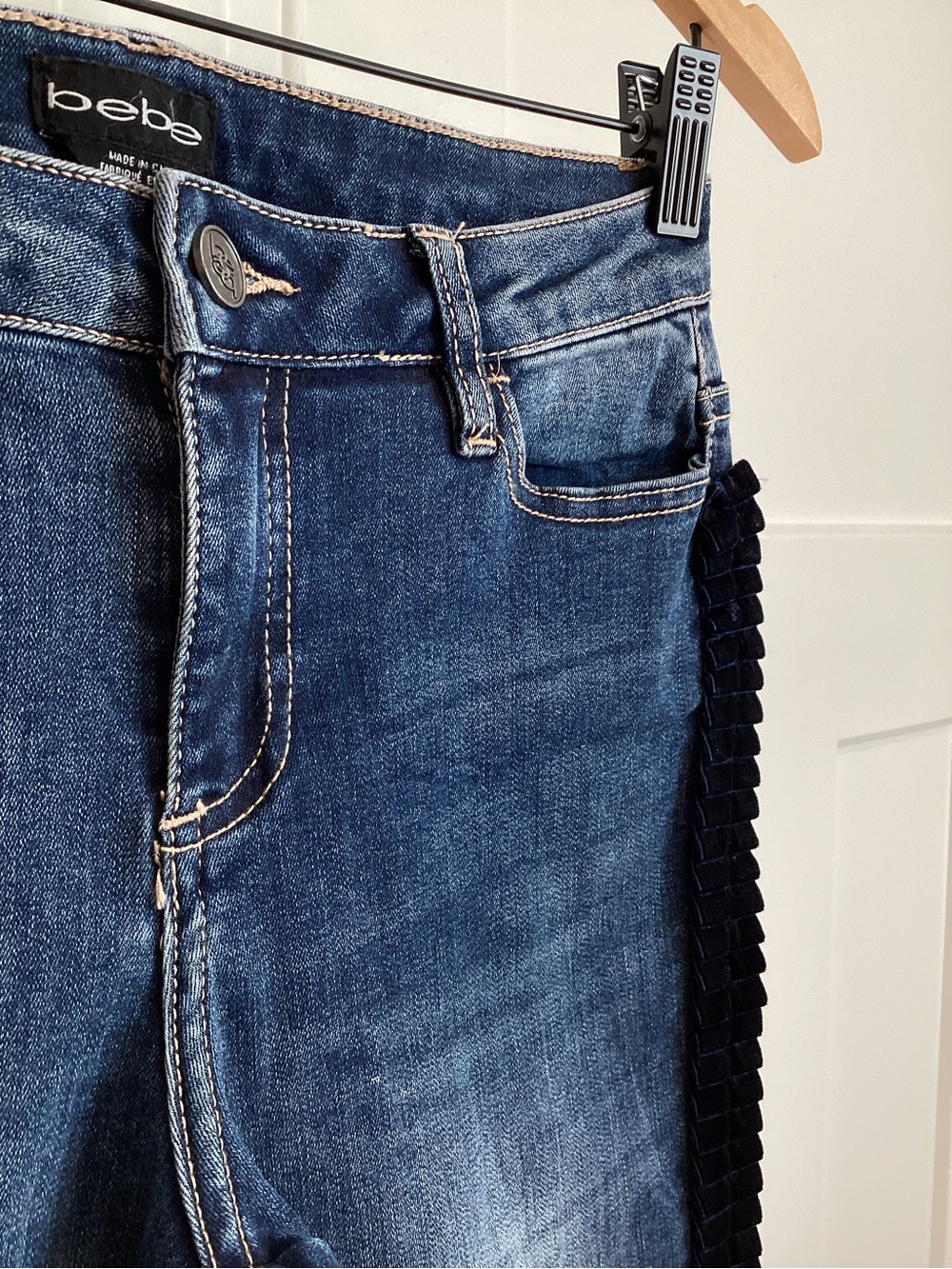 Bebe Textured Velvet Side Stripe Jeans Dolce Vita Skinny New 26 Dark Blue - Picture 6 of 14